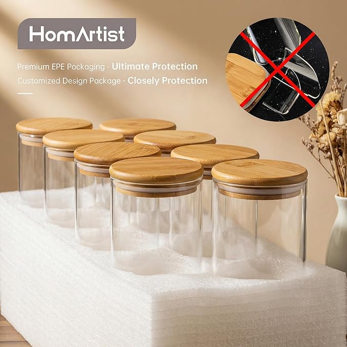 HomArtist Extra Large Glass Flour and Sugar Storage Containers with Airtight lid,105 floz x1 & 48 floz x1 [Set of 2] Big Glass Jars with Bamboo Lids, Air Tight Food Jar for Cereal, Pasta, Rice, Coffee