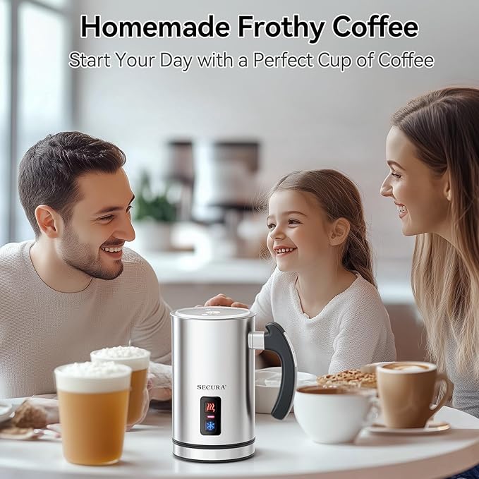 Secura Electric Milk Frother, Automatic Milk Steamer Warm or Cold Foam Maker for Coffee, Cappuccino, Latte, Stainless Steel Milk Warmer with Strix Temperature Controls