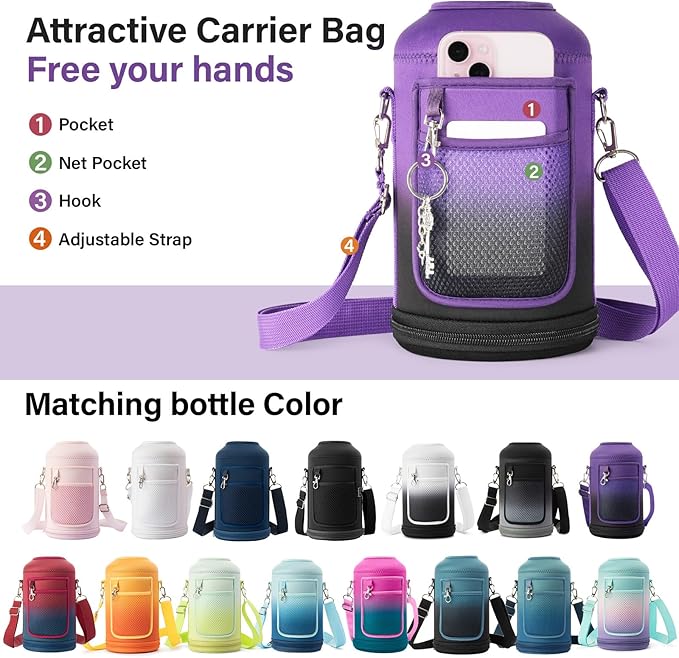 DYSANKY Insulated Water Bottle | Thickened Stainless Steel Vacuum Metal | Portable Sports Half Gallon Large Water Jug for Gym and Hiking with Straw, Carrier Bag, Handle Strap | BPA-Free 64 oz