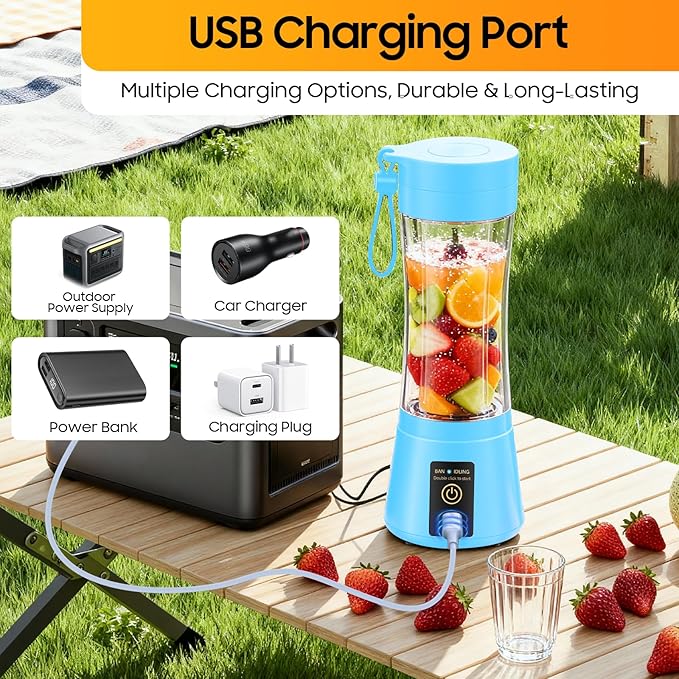 Cordless Portable Personal Size Blender - Mini Blender Make Smoothies and Shakes, 380Ml BPA Free Travel Cup, Powerful Blending Suit in Office/Home/Gym, Mother's Day