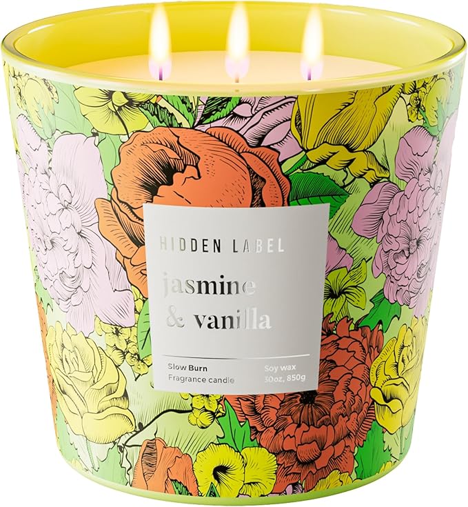 Big Candle, Vanilla Jasmine Scented Candle, 30oz Natural Soy Wax, 3-Wick Large Candles for Home, Up to 100Hours Long-Lasting,Clean Burn,Non Toxic Aromatherapy Candle Gift for Women,Men,Large Rooms
