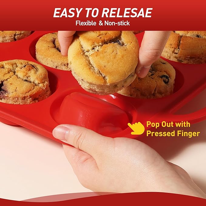 Socisen 24 Cups Silicone Muffin Pan with Metal Reinforced Frame Mini Size Cupcake Pan Tray Egg Bites Silicone Circle Cookie Molds Muffin Tin Tart Pans Baking Sheet Set for Breakfast Sandwiches Round