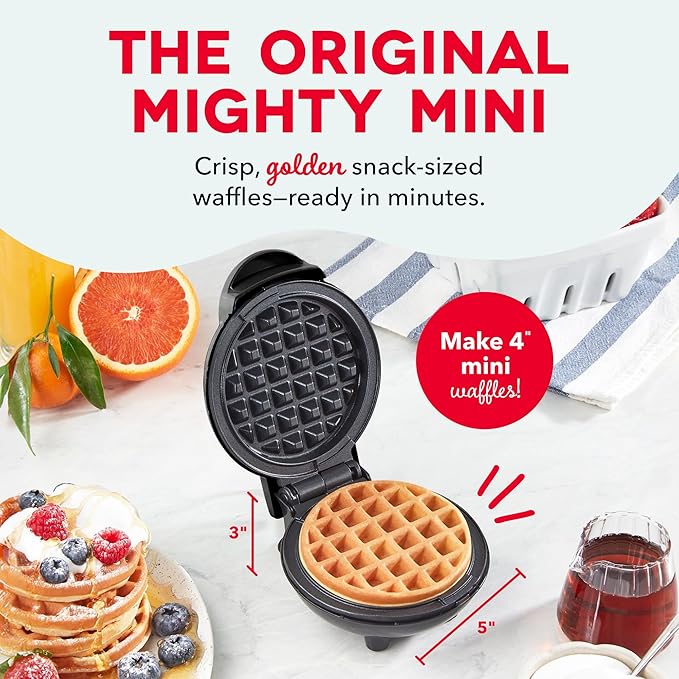 Dash Mini Waffle Maker- Compact Electric Iron for Creative Homemade Treats - PTFE nonstick surface - Easy-to-Clean - Perfect for Kids & Families - Black