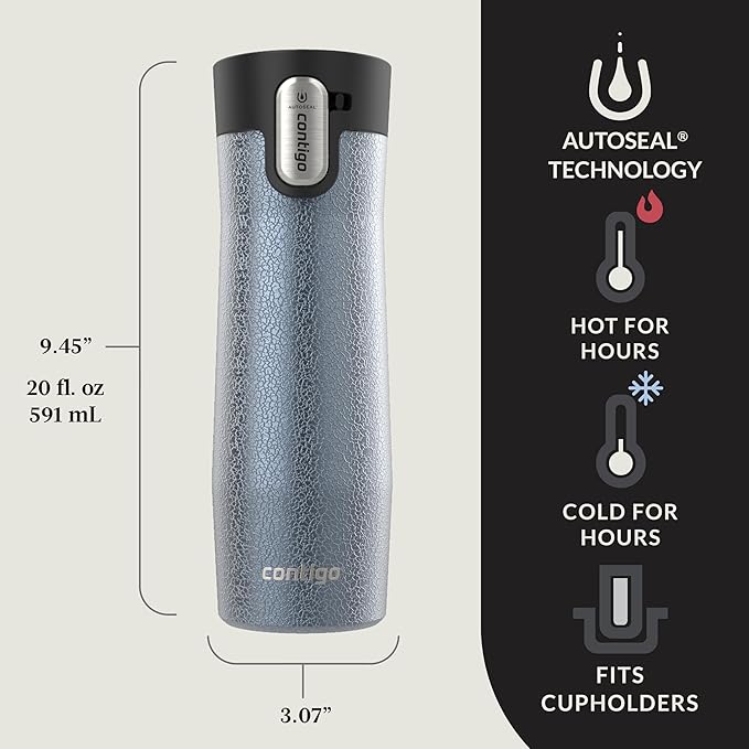 Contigo® AUTOSEAL® West Loop Vacuum-Insulated Stainless Steel Travel Mug with Easy-Clean Lid, 20 oz, 2 pack, Crystal Lakeside; Crystal Agave