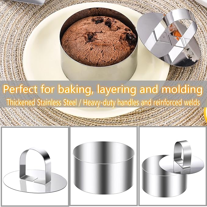 DATANYA Cake Ring Molds 4 Inch Stainless Steel Round Food Ring Dessert Mousse Molds Cooking Rings with Pushers for Pastry Baking (6 Rings and 2 Pushers)