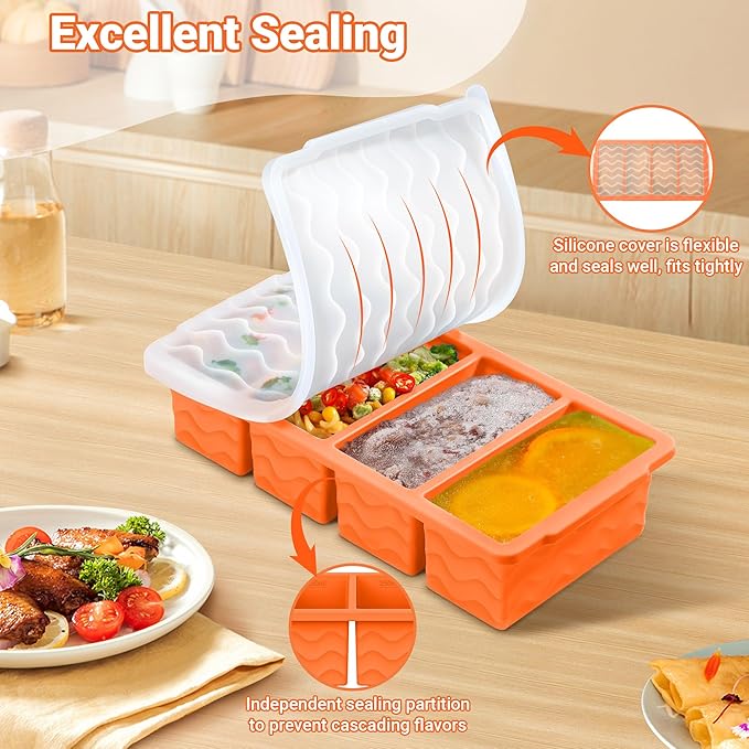 Doasuwish Silicone Freezer Tray for Soup with Lid – 1-Cup Soup Container Style Ice Cube Trays for Freezer, Meal Prep & Food Storage, Freeze 250mL/125mL Portions – 2 Pack