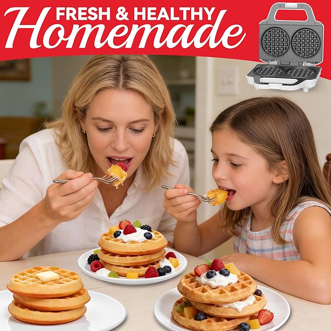 SugarWhisk 4 Inch Double Mini Waffle Maker Machine, Chaffle Maker, Waflera Electrica, Small Waffle Iron for Waffles, Keto Chaffles, Hash Browns, Cookies, Non-stick Plates