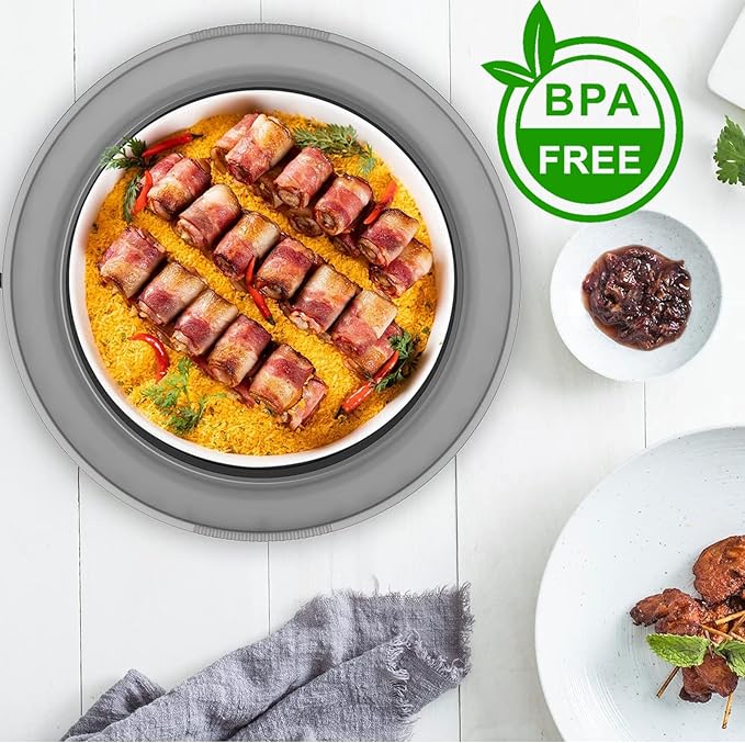 3 in 1 Microwave Splatter Glass Cover with Silicone Mat and Base Plate,BPA Free Collapsible Silicone Microwave Food Cover with Vent Hole and Anti-scald Silicone Handle,Dishwasher Safe (Large-Gray)