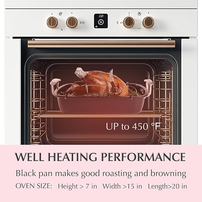 Uukrave Turkey Roasting Pan with Rack (U-Shaped), Extra Large 18.5 x 14.6 Inch Nonstick Roaster Pan for 25 lb Turkey or Chicken, Deep Oven Tray with Wide Handles, Heavy Duty Steel, Nontoxic