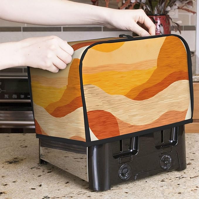 Morden Art Print Toaster Cover 2 Slice Long Slot, Orange Bread Maker Cover Washable Dust Protection Kitchen Small Appliance Toaster Oven Cover for 2 Slice