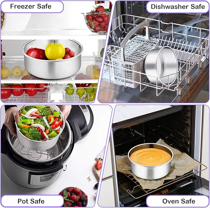 P&P CHEF 6 Inch Cake Pans Set, Round Baking Pan Stainless Steel Layer Birthday Wedding Cake Oven Pans, Non Toxic & Heavy Duty, Deep Side & Mirror Finish, Dishwasher Safe, (3Pcs)