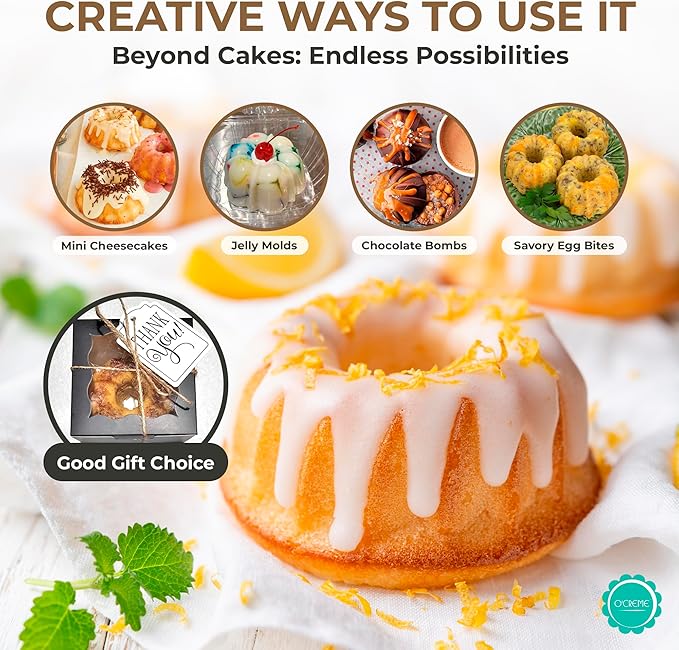 O’Creme Bakeable Plastic Mini Cake Pan with Container - Baking Pan With Non-Stick Silicone - Reusable Mold For Baking and Much More - and Clear Snap-Closure Container - 50 Cake Pans + 50 Containers