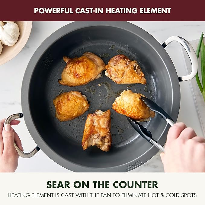 GreenPan Elite Essential Smart Electric 6QT Skillet Pot,Sear Saute Stir-Fry and Cook Rice, Healthy Ceramic Nonstick and Dishwasher Safe Parts, Easy-to-use LED Display, PFAS-Free, Fantasy Fig