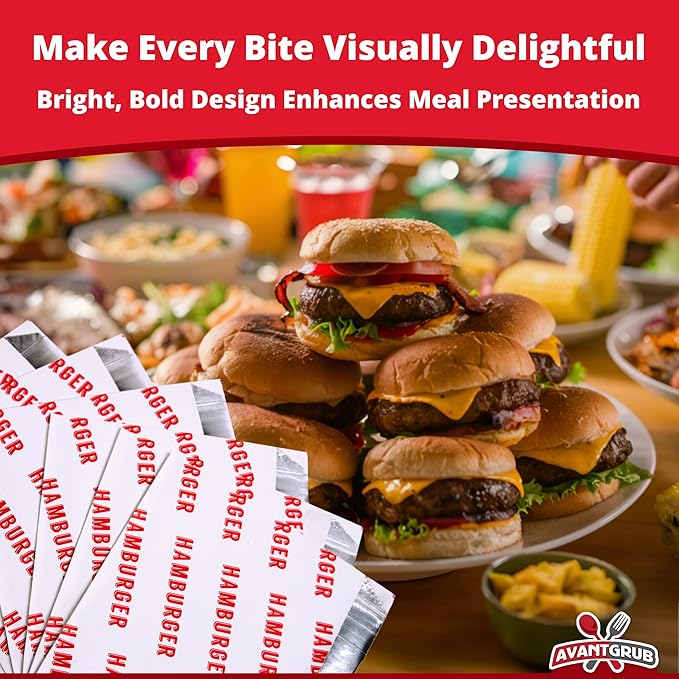 Retro, Grease Proof Burger Wrappers 200 Pk. Great BPA Free Cookout Supply. Pro Quality Bulk Hamburger Bags Are Large and Insulated. Allergen Friendly BBQ Foil Paper Perfect For Baseball Themed Party.