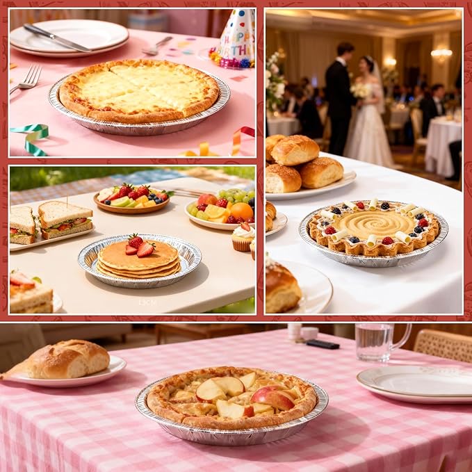 24 Pack 9 Inch Round Disposable Aluminum Foil Pie & Tart Pans - Heavy-Duty Baking Tins for Cooking, Storage, Reheating & Takeout