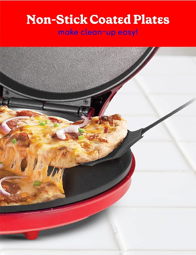 Betty Crocker Pizza Maker Plus,12" Indoor Electric Grill,Nonstick Griddle Pan for Pizzas,Quesadillas,Tortillas,Nachos and more,12" Electric Griddle for Delicious Meals and Snacks,Red,(Pack of 2)