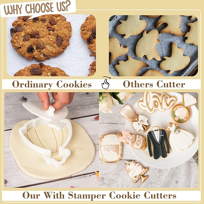 Flycalf Wedding Cookie Cutters Tuxedo with Plunger Stamps Holiday PLA Cake Baking Accessories 3" Cutter Molds Gifts for Kids Decorative Party Kitchen