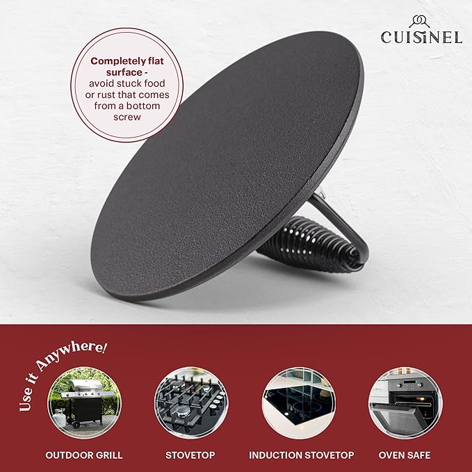 Cuisinel Cast Iron Skillet + Grill Press + Scraper Set - 10"-inch Pre-Seasoned Frying Pan + Silicone Handle Grip - 7" Round Burger Smasher - Indoor/Outdoor, Grill, Kitchen Cookware. PFAS and PFOA-free