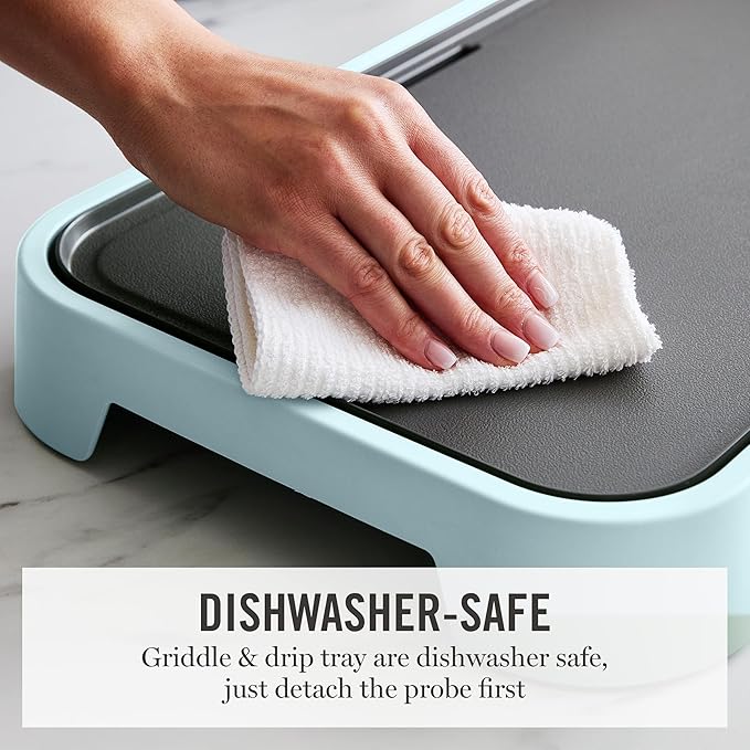 Martha Stewart 12” x 22” Electric Griddle, XL Ceramic Nonstick Flat Top Cooking Surface, Adjustable Temperature Dial, Drip Tray, Dishwasher Safe, 1500W Fast Even Heating, Pancakes & Eggs, Sky Blue