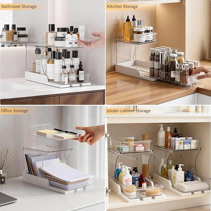 Attelite Makeup Organizer 2-Tier Makeup Storage Cosmetics Organizer with 180° Rotating Design Sturdy durable Versatile Perfume Vanity Organizer for Countertops, Bathrooms, Office Supplies,and Dressers