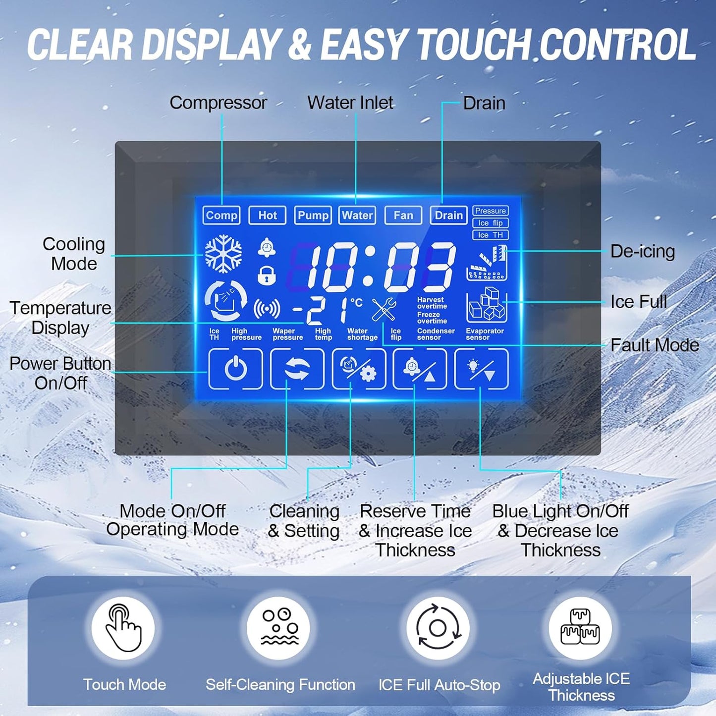 Ice Maker Commercial Ice Machine Large Capacity Stainless Steel 500 Lbs/24H Industrial Ice Machine, 350 Lbs Storage Commercial Ice Machines Free Standing, Cubes Ice Makers Commercial