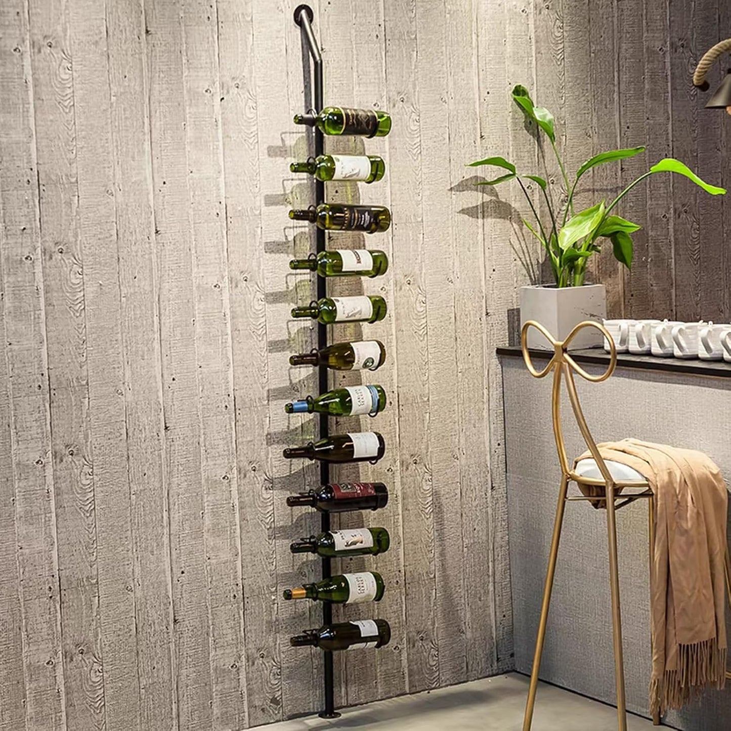 Wine Rack Wall Mounted, 72.8in High Metal Wine Bottle Holder for 12 Bottles, Kitchen Organization and Wine Storage for Commercial Restaurants Pantry Bar Wine Cellar (Black, Five rows-60 Bottles)