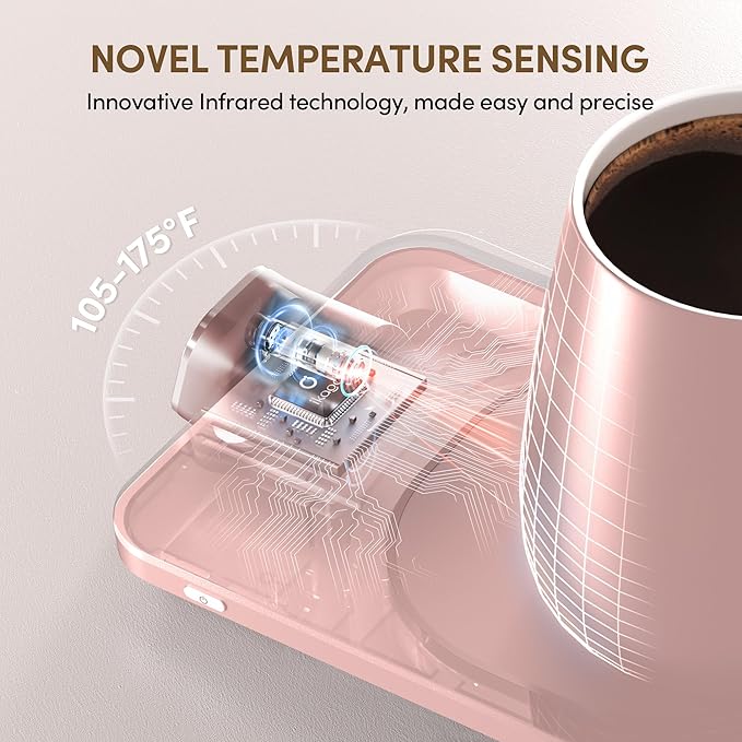 Coffee Mug Warmer & iKago Mug Set, Accurate Temperature Control Smart Heated Mug for Desk, Electric Coffee Warmer with Auto Shut Off & Real-Time Temp Display, Gifts for Men Women, 15oz Ceramic Mug