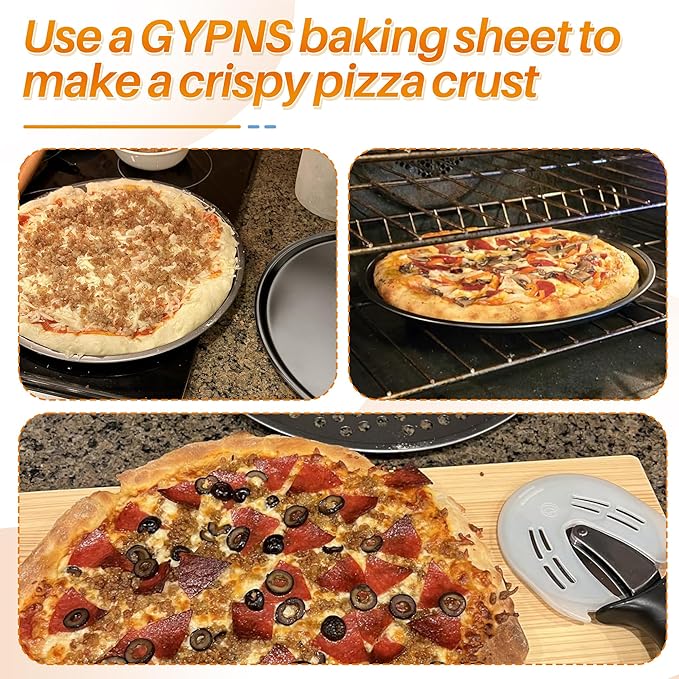 13 Inch Nonstick Pizza Pan Fit for Breville Smart Oven BOV800XL, BOV845BSS Countertop Oven Accessories Round Pizza Tray Replacement, with 50 Pcs Parchment Paper Sheets（Heavy Carbon Steel）