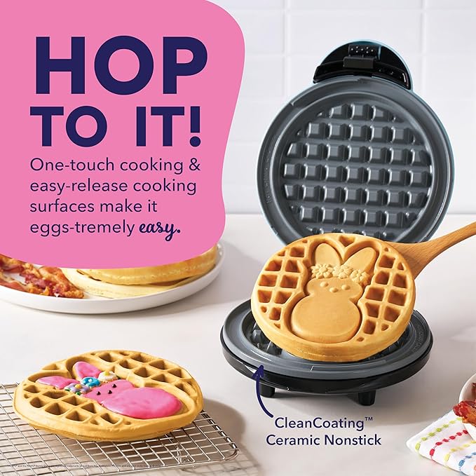 PEEPS® x Dash Waffle Maker - Bunny Waffle Maker for Easter Breakfast - Easy Release, One Touch Cooking & Compact Storage Design - Ceramic Coating - 8-Inch