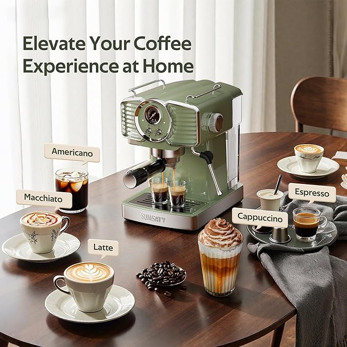 SUMSATY Espresso Machine 20 Bar Espresso Maker with Milk Frother Steam Wand, Professional Expresso Machine for Home Cappuccino & Latte Maker, Retro Coffee Maker with 61oz Water Tank, Matcha Green