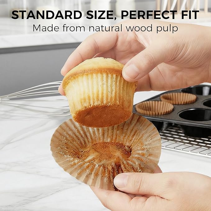 HONGBAKE Muffin Pans with 120 Natural Liners, Nonstick 12 Cup Cupcake Baking Tray, Premium Standard Size, 2 Pack, Dark Grey