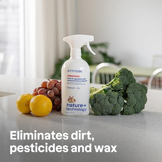 ATTITUDE Fruit & Vegetable Wash, Unscented Food-Safe Produce Wash to Remove Dirt, Wax & Residue, Vegan Plant-Based Produce Cleaner, 27.1 Fl Oz (Pack of 3)