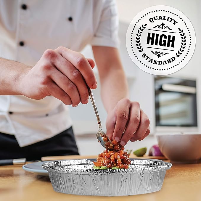 PLASTICPRO 9'' Inch Round Tin Foil Pans Disposable Aluminum, Freezer & Oven Safe - For Baking, Cooking, Storage, Roasting, & Reheating, Pack of 100