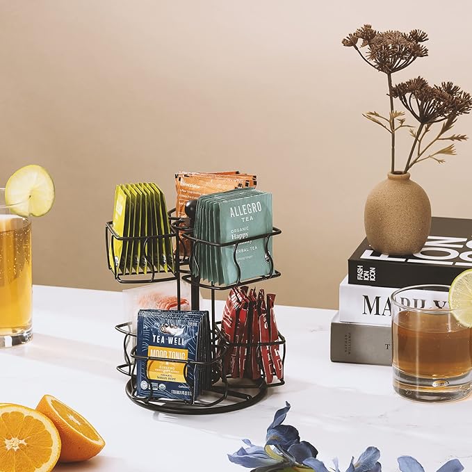 Sorbus Tea Bag Spinning Carousel - Tea Caddy Organizer for Countertop - Matcha Station Accessories - 2 Tier Revolving Storage for Pantry - Holds Up to 60 Large Tea Bags