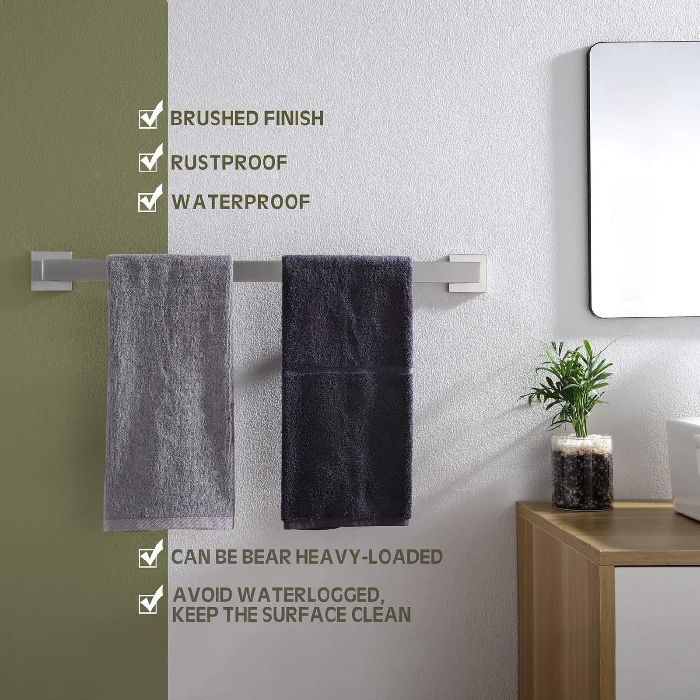 KOKOSIRI 20-Inch Single Towel Bar, Bathroom Kitchen Towel Holder, Wall Mounted T-304 Stainless Steel Towel Rack 2 Pack, Brushed Nickel, B4003BR-L20-P2