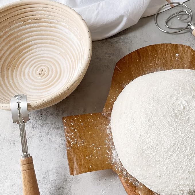 Dimpola Banneton Bread Proofing Basket Banneton Basket Set Sourdough Proofing Basket Round Proofing Bowls Handmade Rattan Baskets and Liners (2 Round 9 inch Baking Set)