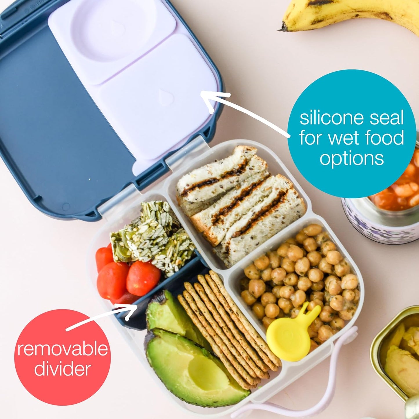 b.box Mini Lunch Box, Bento Box for Kids, Snack Container with 2 Leak Proof Compartments, Reusable Snack Containers with Lids, Kids Lunch Boxes Ages 3+, BPA Free, 4 1/4 Cup Capacity (Feelin' Peachy)