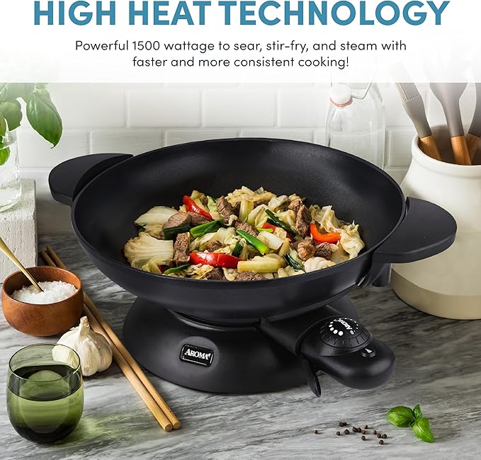 Aroma Housewares AEW-307 Electric Wok, 5 Qt, Black.