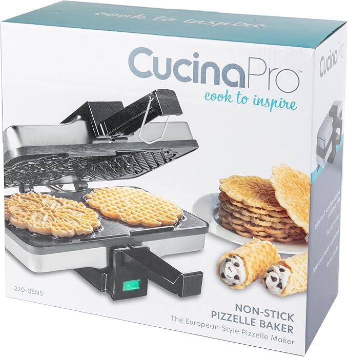 Pizzelle Maker- Non-Stick Electric Baker Press Makes Two 5-Inch Cookies at Once, Even Heating Plates- Must Have Party Baking Supplies- Italian Dessert Treat Making w Recipe Guide- Mothers Day Gift
