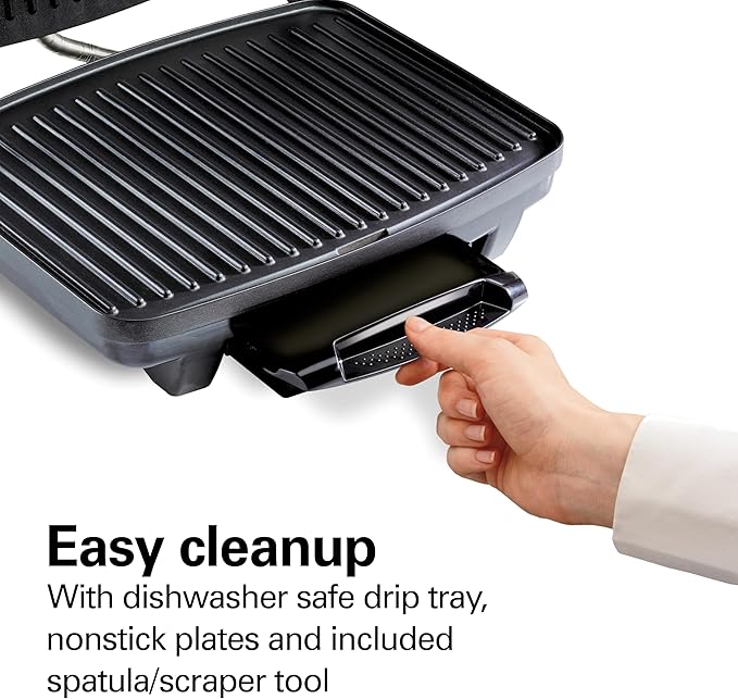 Hamilton Beach Panini Press, Sandwich Maker & Electric Indoor Grill, Upright Storage, PFAS-Free Nonstick Easy Clean Grids, Stainless Steel (25410)