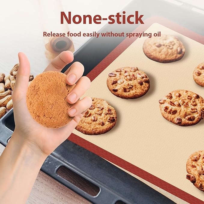 Silicone Baking Mat Set of 6, Baking Mats Silicone for Baking Sheets, Non-Stick & Reusable Silicone Mats for Baking Pastries, Macarons, Cookies, Pizza