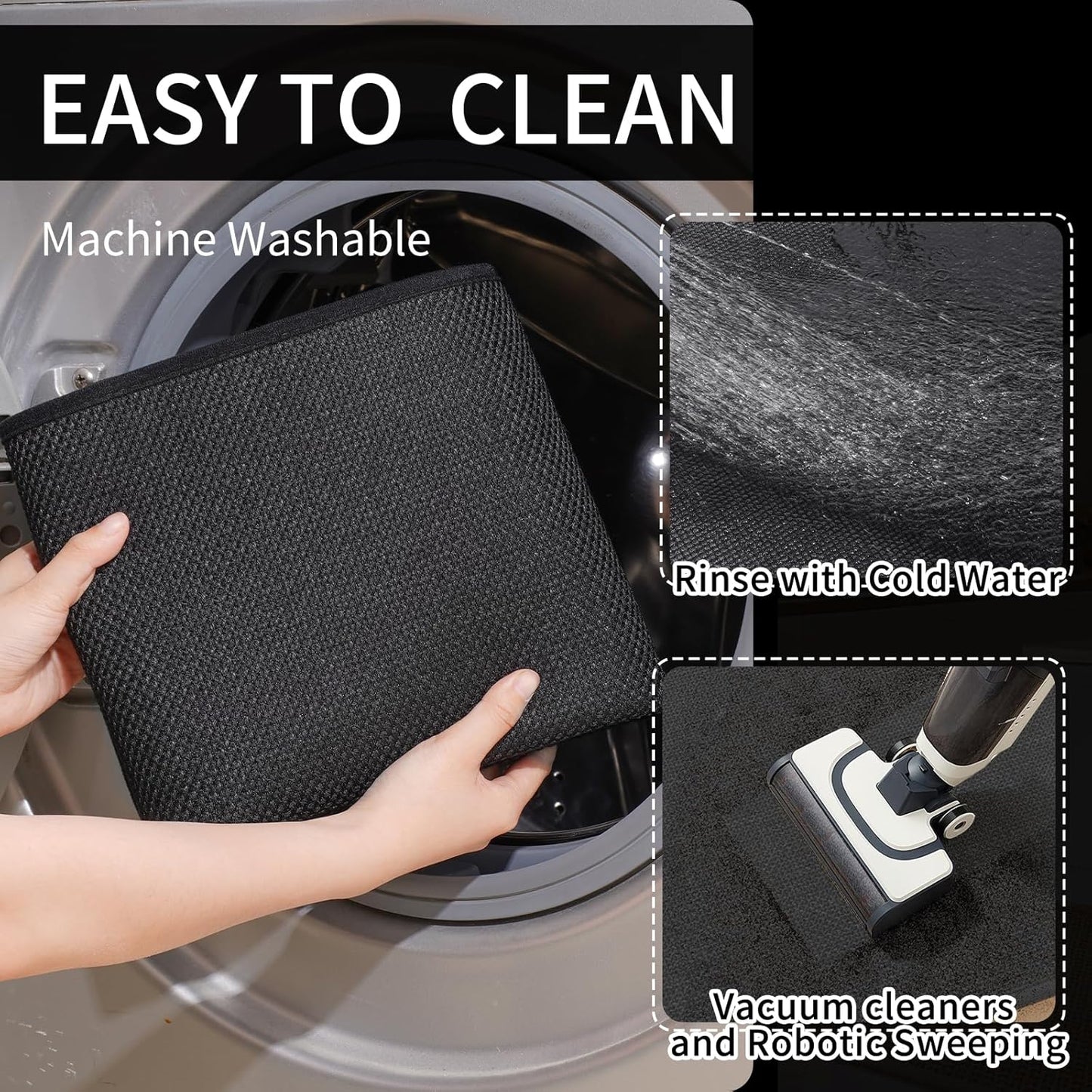 Kitchen Mats for Floor, Super Absorbent Kitchen Rugs Non Slip Washable, Soft Imitation Linen Braided Kitchen Runner Rug, Standing Mat Kitchens Sink Mat, Easy to Clean, Black 17x30