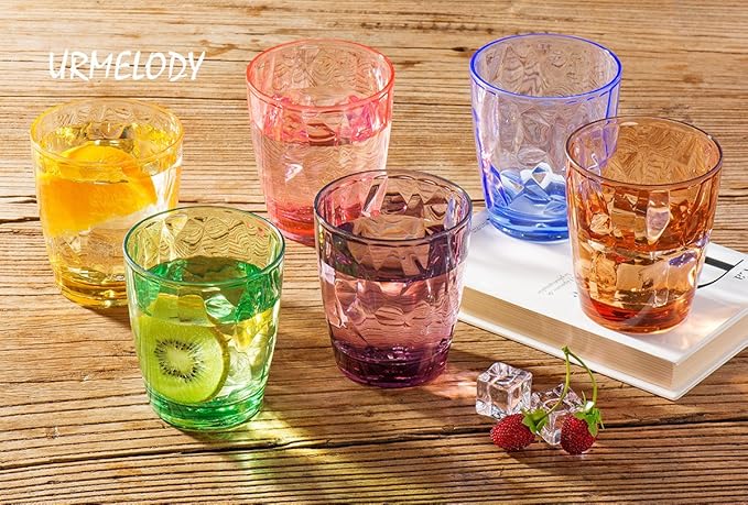 11oz Colored Drinking Glasses Set Acrylic Glassware for Kids Plastic Tumblers Cups Picnic Water Glasses Unbreakable Juice Drinkware for Camping Restaurant Beach BPA Free