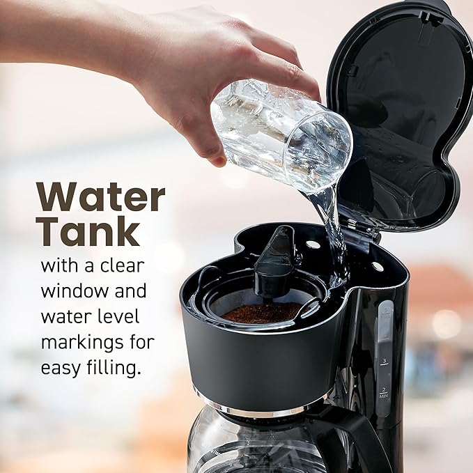 Elite Gourmet EHC-5055# Automatic Brew & Drip Coffee Maker with Pause N Serve Reusable Filter, On/Off Switch, Water Level Indicator, Black