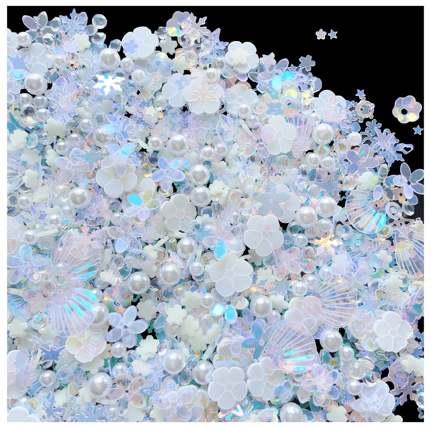 Sequins Holographic Polymer Clay Slices Nail Glitter 3D Holographic Snowflake Shell Butterfly Plum Blossom Nail Sequins Slices Polymer Clay Nail Decals for DIY Nail Decoration (White-51)