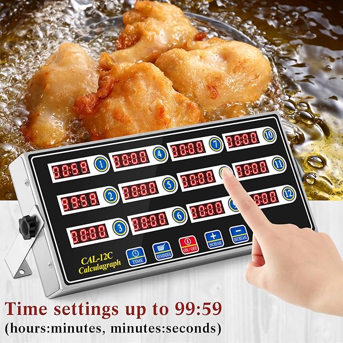 Relaxweex 2 Pack Commercial 12 Channel Digital Kitchen Timer, Multi-Countdown Timer with Loud Alarm & Large LCD Display, Wall Mount or Countertop for Restaurant, Fry Station, Baking & Lab Use