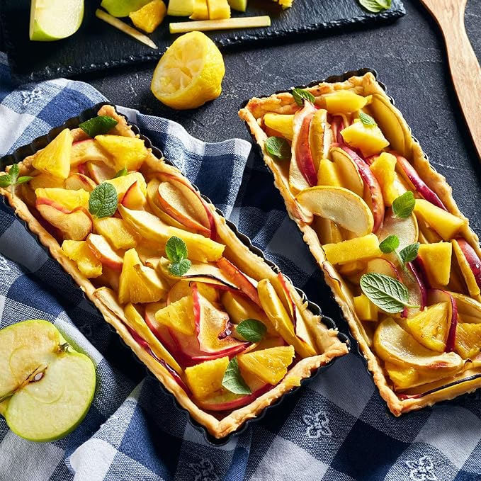 Boao 3 Pcs Rectangular Tart Pans 14‘'/10‘'/4‘' Nonstick Quiche Pan with Removable Loose Bottom Fluted Edges for Thanksgiving Christmas Pies, Biscuits, Cakes, Desserts, Bread