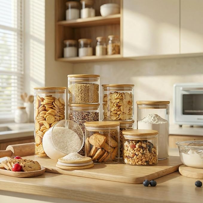 HomArtist Glass Jars with Bamboo Lids 27 FL OZ [Set of 6], Glass Canisters with Airtight Lids, Glass Food Storage Containers for Coffee, Sugar,Tea, Candies, Cookies,Best for Kitchen & Pantry