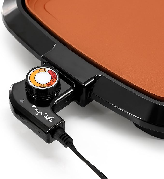 MegaChef Electric Grill with Copper Non-Stick Coating, Removable Drip Tray & Adjustable Temperature Control, Versatile Small Kitchen Appliance (16 Inch Grill)