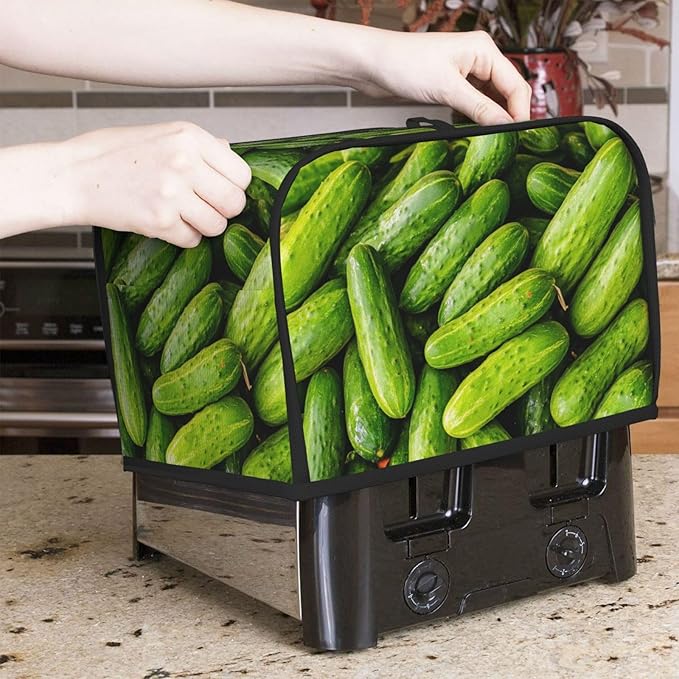 Green Cucumbers Toaster Cover 2 Slice, Cute Country Bread Machine Cover, Washable Toaster Kitchen Small Appliance Cover Stain Resistant,with Top Handle